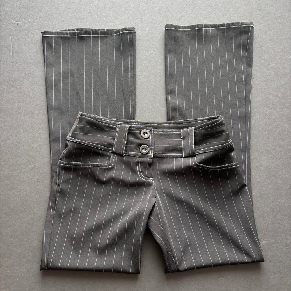 Bobby J 2000s low rise white pinstripe polyester & spandex pants- Size 0/2